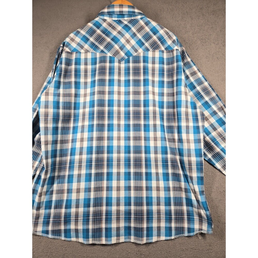Wrangler Mens Short Sleeve Western Pearl Snap Shirt 2XL XXL Blue Rodeo Plaid - Picture 12 of 16